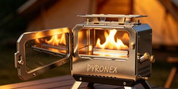 Kompakter Pyronex-Campingkocher vereint Kocher, Heizung und Laterne